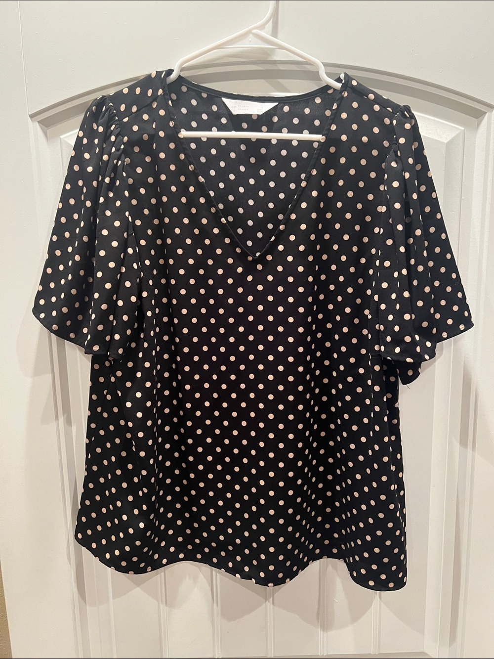 LC Lauren Conrad Black Polka Dot V-Neck Blouse